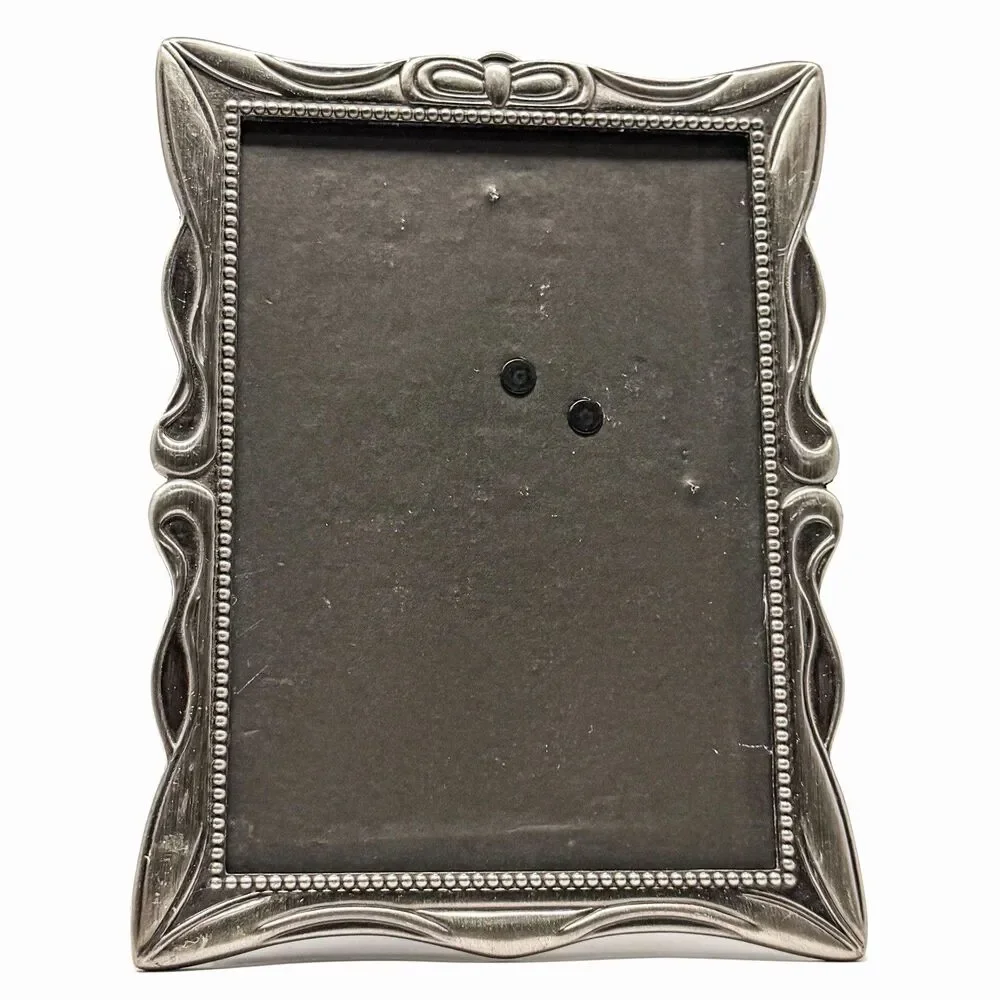 Vintage Silver Tone 5x7 Picture Frame Ornate Scalloped Beaded Ribbon Design